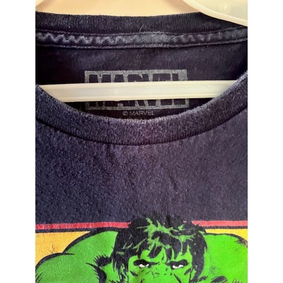 Marvel Avengers Men’s T-Shirt Size L Navy Captain America Hulk Thor Iron Man - Picture 3 of 5